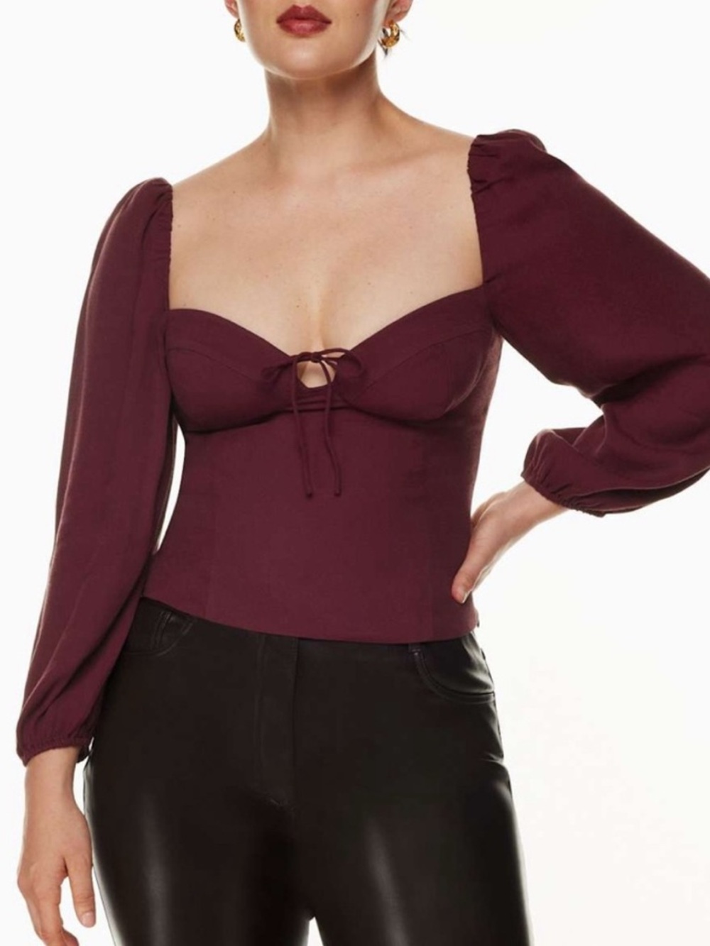 ARITZIA | Wilfred Novella Burgundy Puff Sleeve Blouse